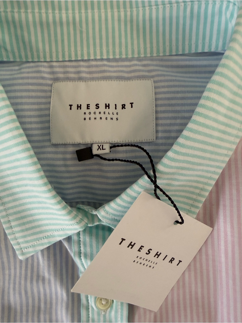 The Shirt Rochelle Behrens Xl Striped Colorblock Button Down Shirt Nwt — image 3 of 7